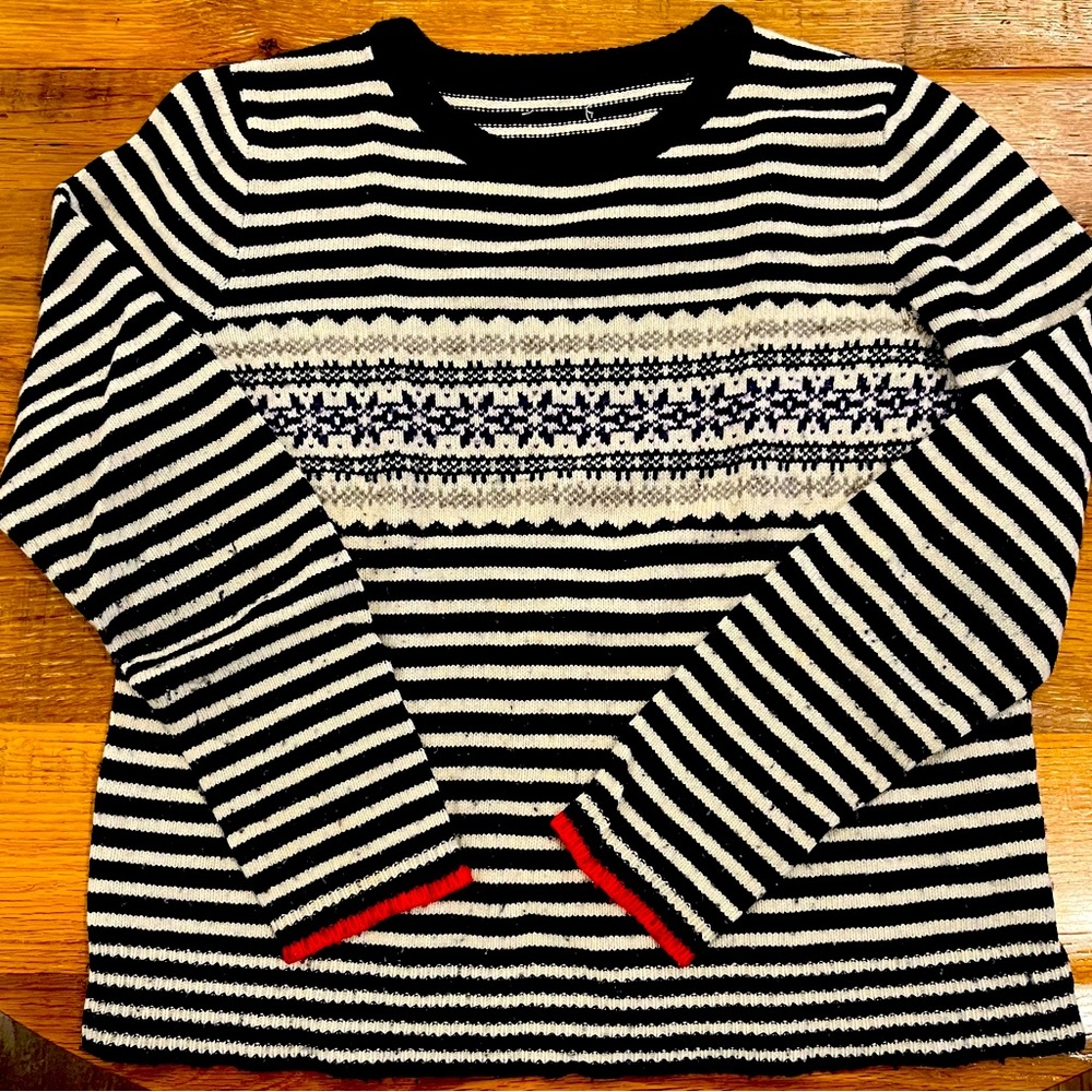 J. Crew Navy and White Fair Isle Crewneck Sweater, Size M